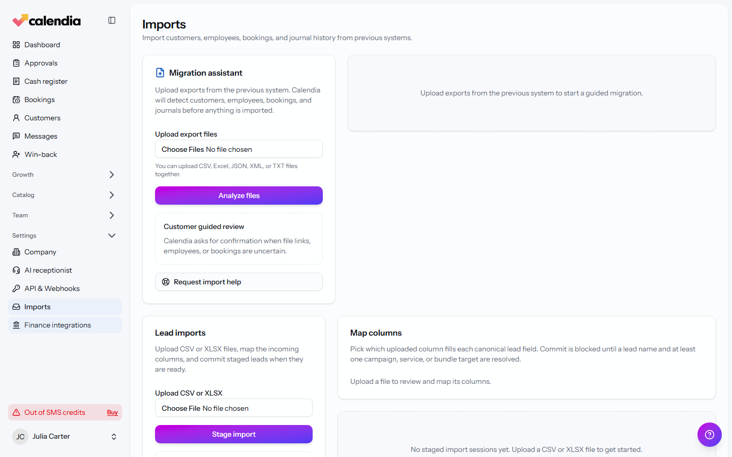 The Migration assistant card on the Imports page.