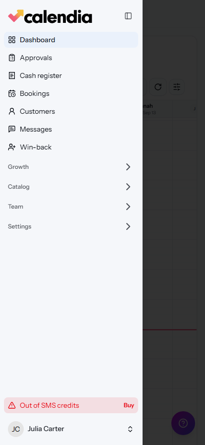 The mobile top bar with the navigation menu open as a drawer.